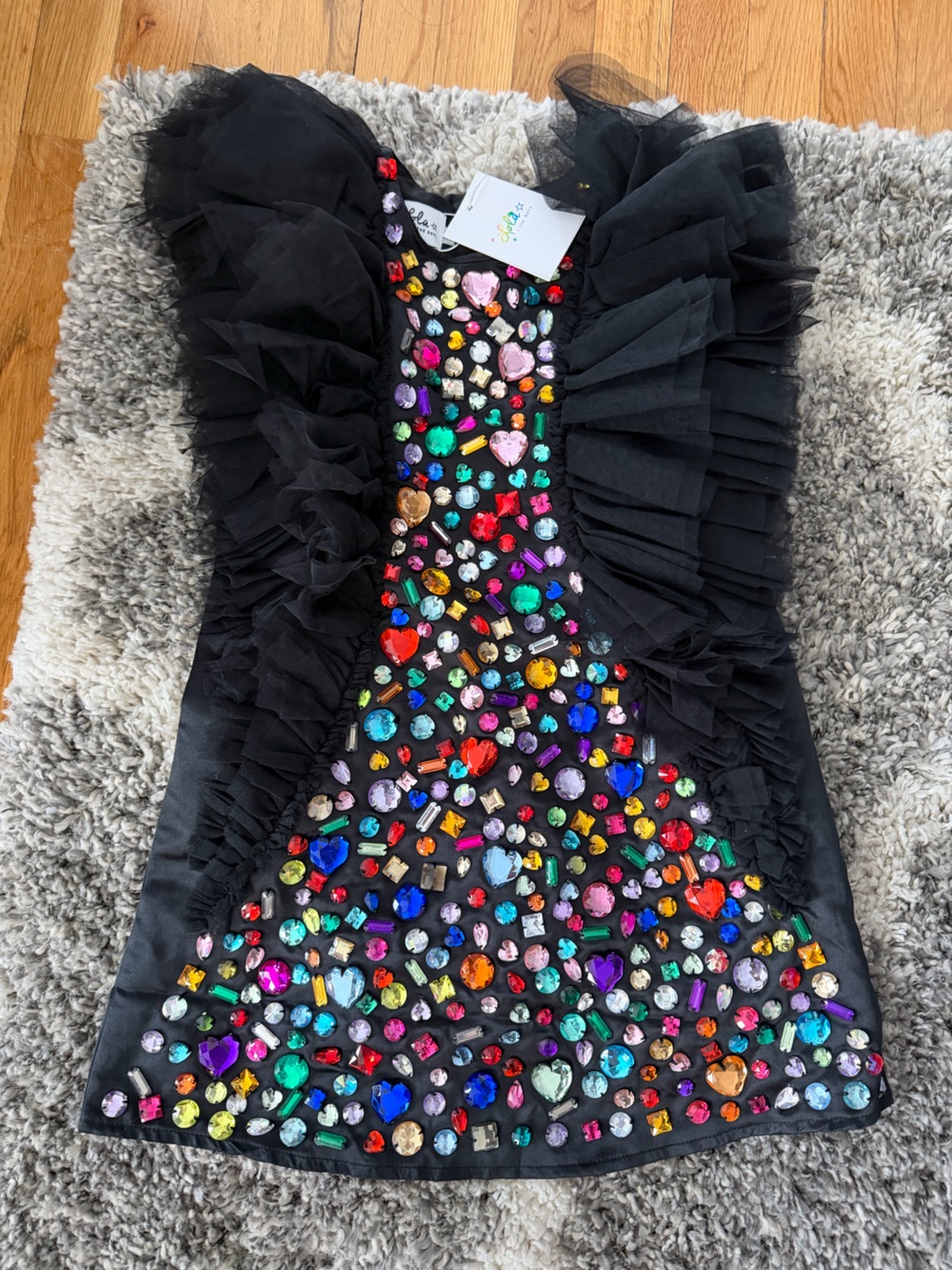 Lola and the boys Ruffle Corset Top with Multicolored Gem Embellishments